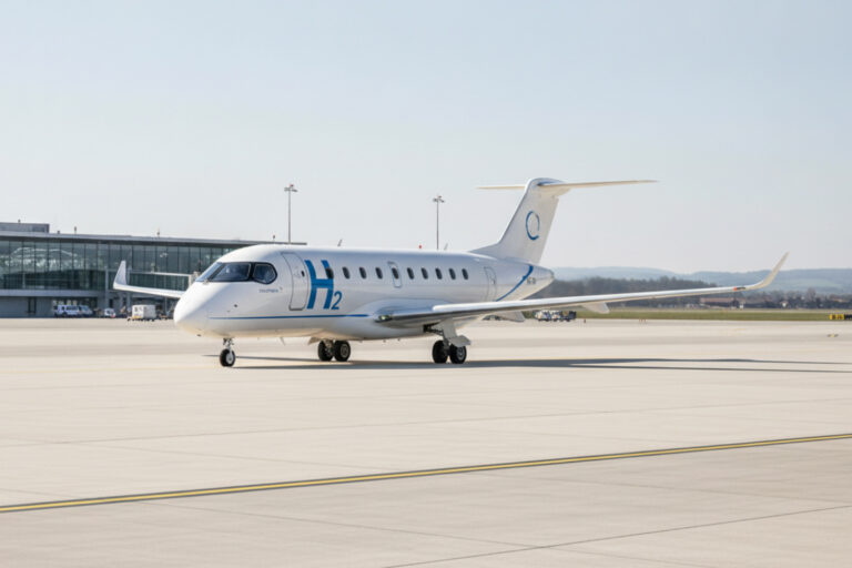 Wasserstoff-Flugzeug am Regionalflughafen